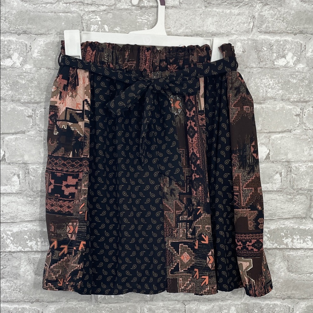 Blue Rain Black and Brown Patterned Mini Skirt